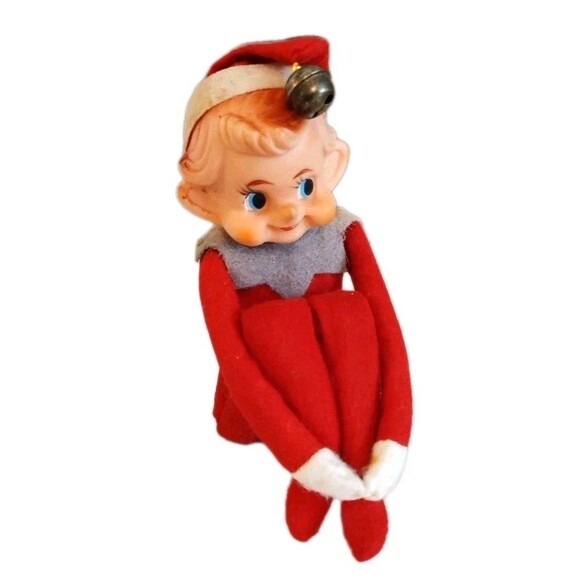 Vintage Elf Knee Hugger Pixie Figure Sakai & Co Ltd Japan Red Green 4" - Picture 1 of 8